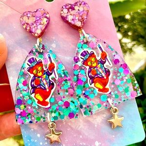 Lisa Frank Hollywood Bear Acrylic Earrings